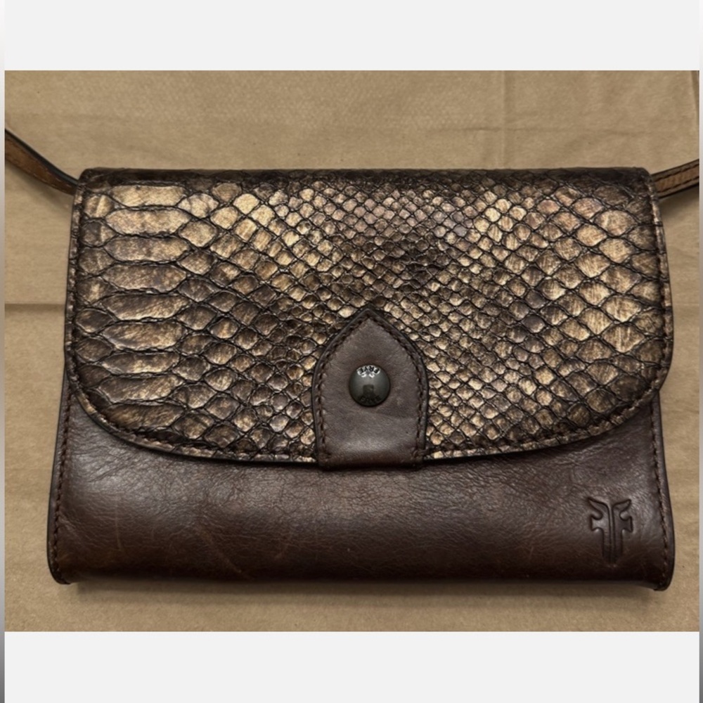Frye Brown (brownish-bronze) Snake Print Leather Crossbody Bag